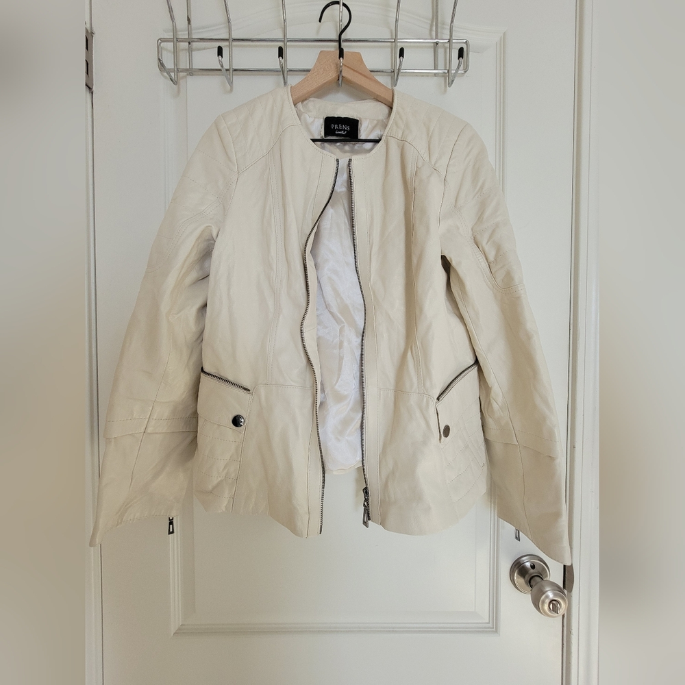 Prens cream color LEATHER moto jacket